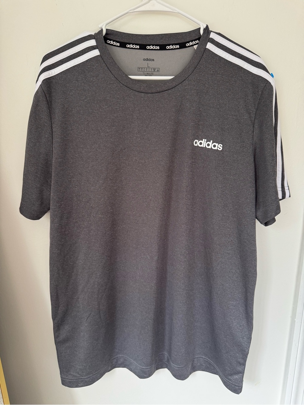 adidas Men's Gray Three-Stripe Crew T-Shirt